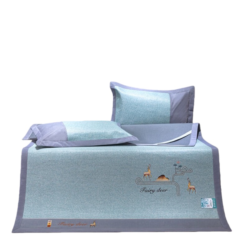 伊伊爱 XZ0AN02200005 艾草玻尼藤席三件套 一鹿有你 150*200cm （单位：套） 蓝色