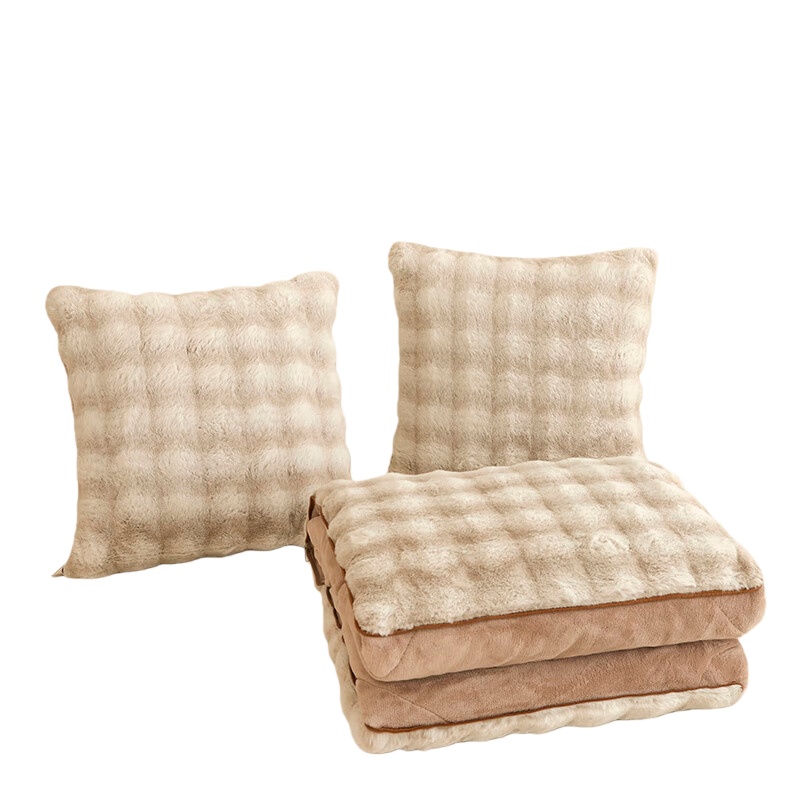 汉司家纺 泡泡兔毛绒 抱枕被 50*50cm 展开145*190cm （单位：个） 暖咖色