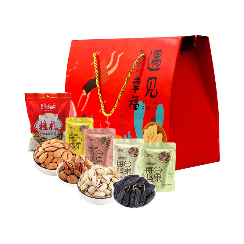 阿比该（Abigall） 879款 坚果礼盒 88g开心果/88g巴旦木/88g碧根果/115g葡萄干/500g咸干花生 （单位：盒）