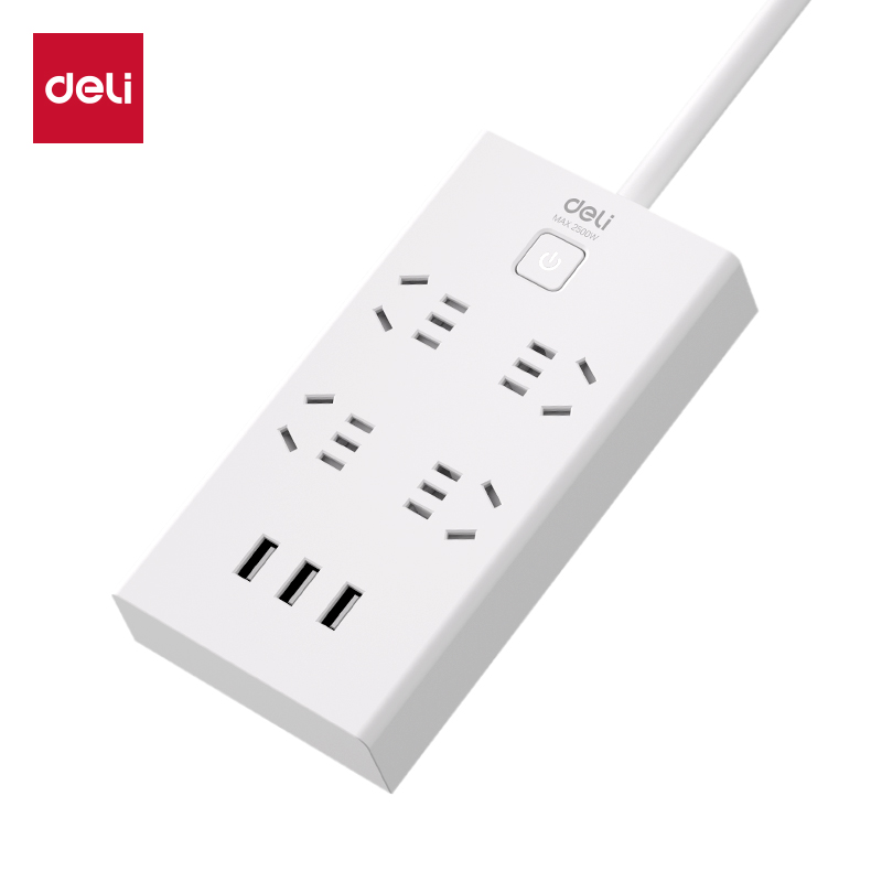 得力（deli） 18282 接线板 4组合孔 3米 （单位：个） 白色