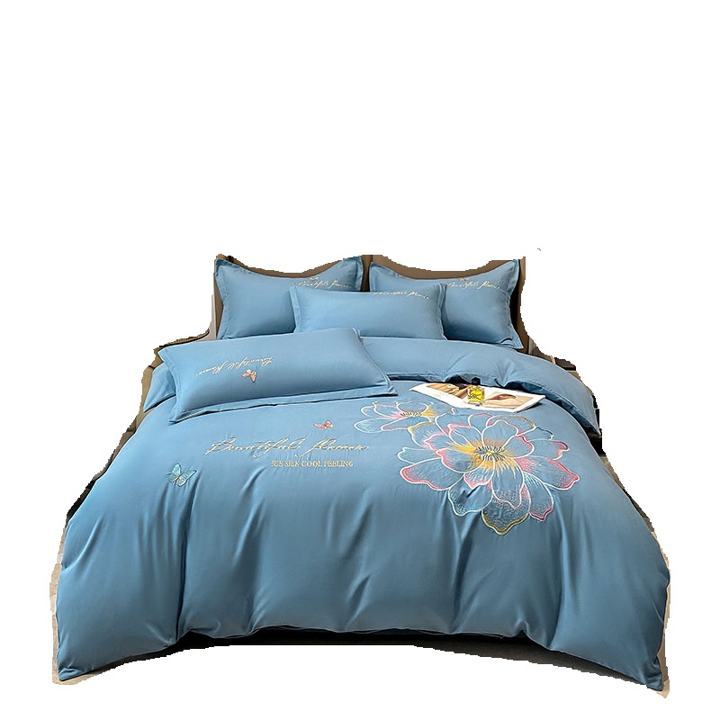 罗蒙 LM-6115 暖阳棉刺绣四件套 盛世花开 200*230cm （单位：套） 蓝色
