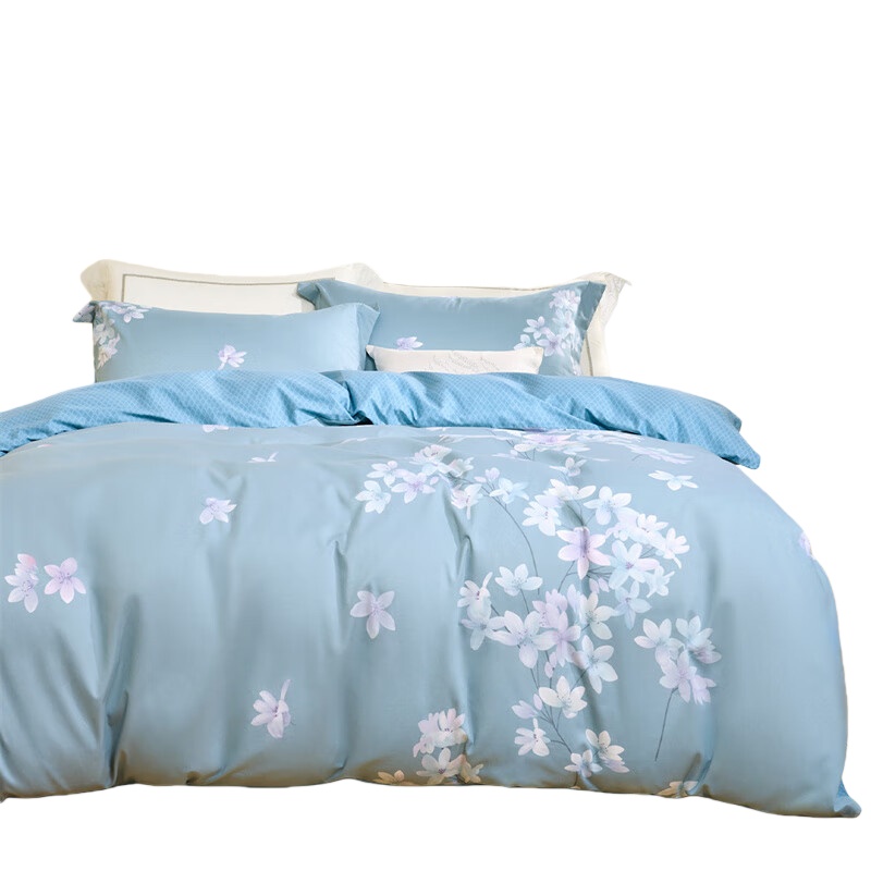 水星家纺（MERCURY） 花舞幽然 全棉印花四件套 被套200cm*230cm/床单240cm*245cm/枕套48*74cm*2 （单位：套）