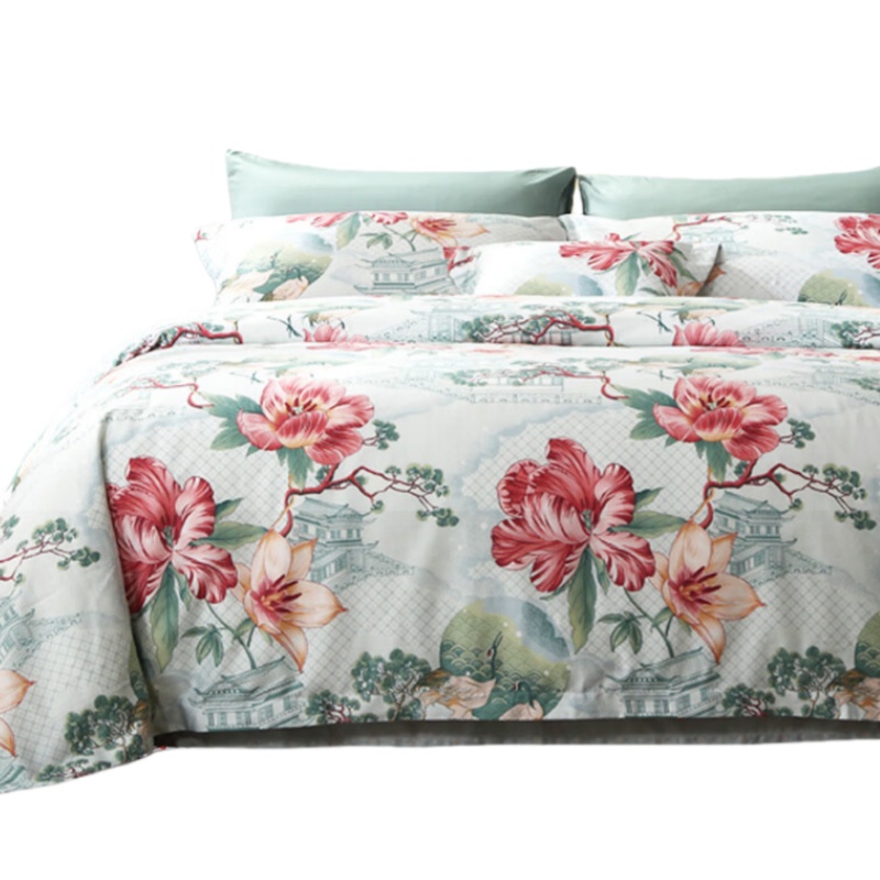 富安娜（FUANNA） 诺微花妍 纯棉四件套 被套203*229cm/床单230*240cm/枕套74*48cm*2 （单位：套）