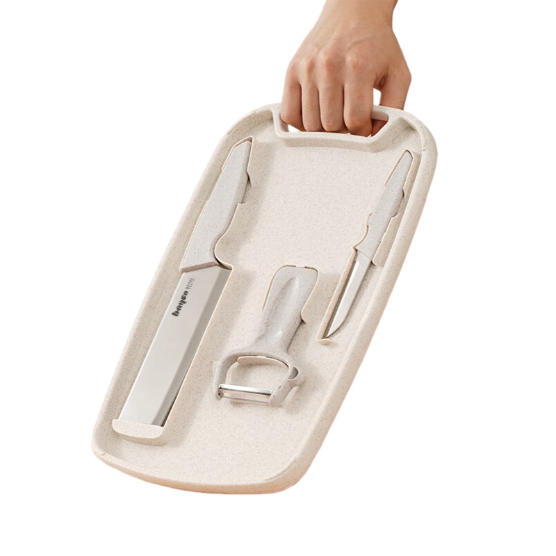 拜格（BAYCO） XY90037 小麦挂式刀具菜板 四件套 （单位：套） 菜刀+水果刀+削皮器+菜板 米色