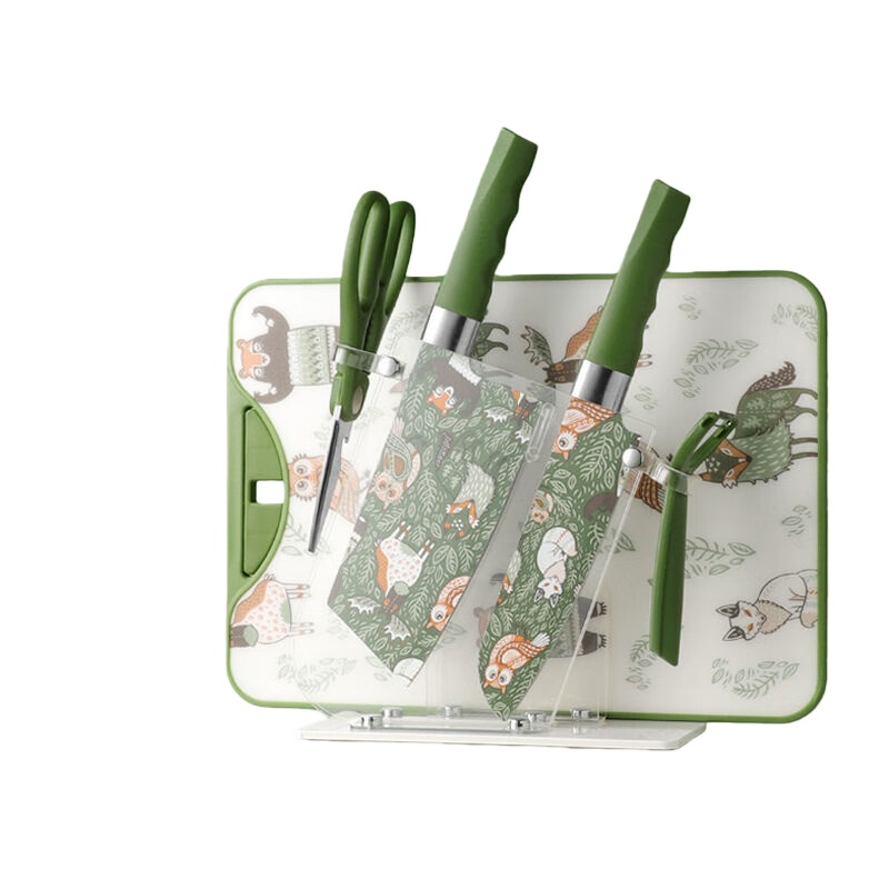 拜格（BAYCO） TZ3927 动物世界款刀具套装 6件套 （单位：套） 切片刀+厨师刀+厨房剪+瓜刨+收纳刀座+双面菜板