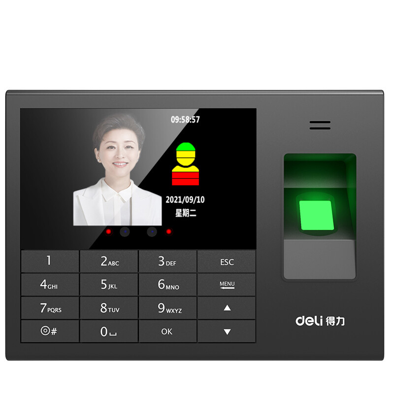 得力(deli) 人脸指纹混合识别考勤机 3765 黑色