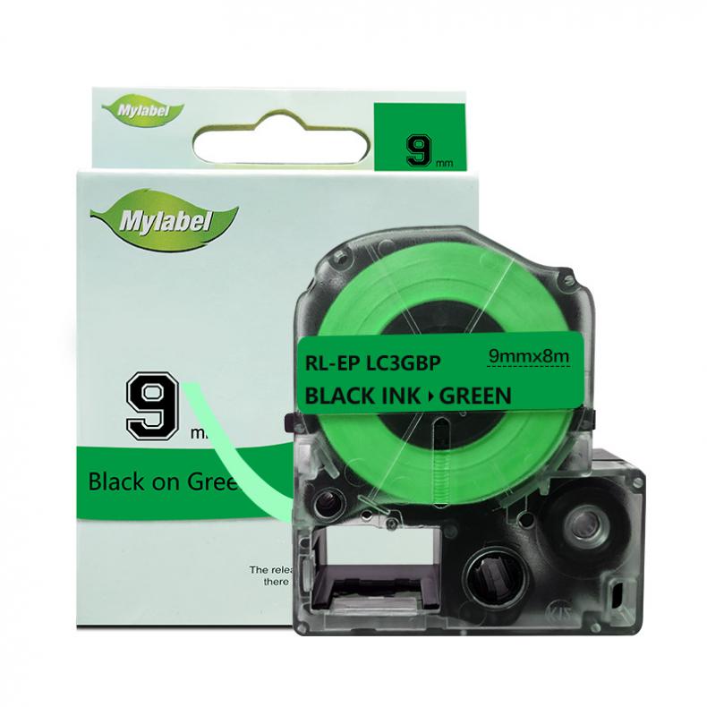艾洁（AJ） AJ-9mm 标签色带 宽9mm*长8m （单位：个） 适用EPSON LW300/LW400/LW700/LW600P/LW1000P LK-3GBP 绿底黑字