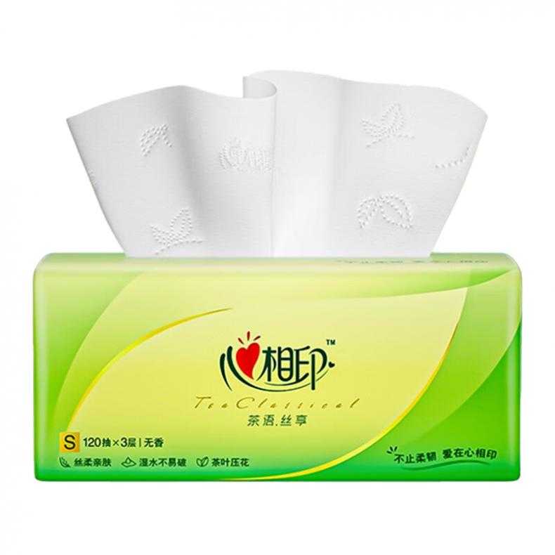 心相印（Mind Act Upon Mind） DT15120 茶语私享塑装纸面巾 3层120抽 20包/箱 （单位：箱）  