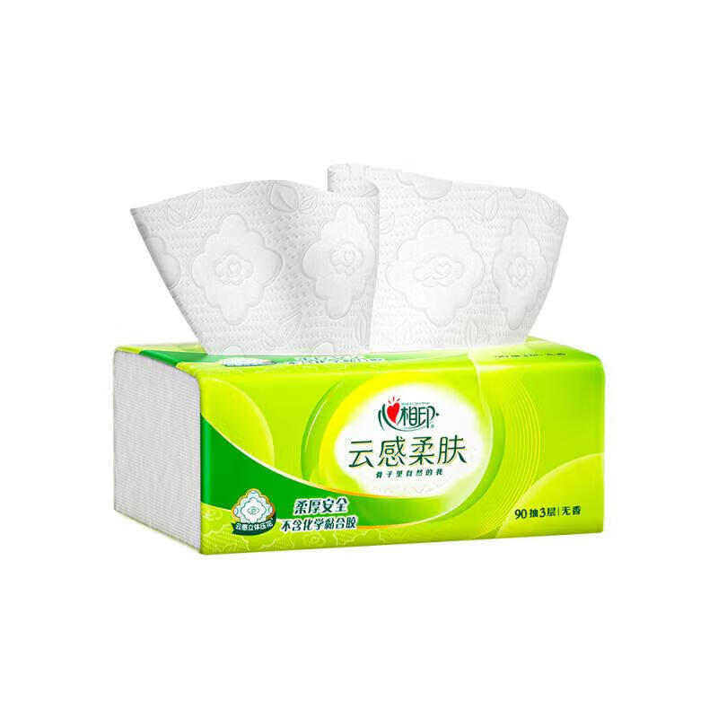 心相印（Mind Act Upon Mind） DT17090 云感柔肤立体压花塑装抽纸面巾 S码 3层90抽 18包/箱 （单位：箱） 新老包装随机发货 