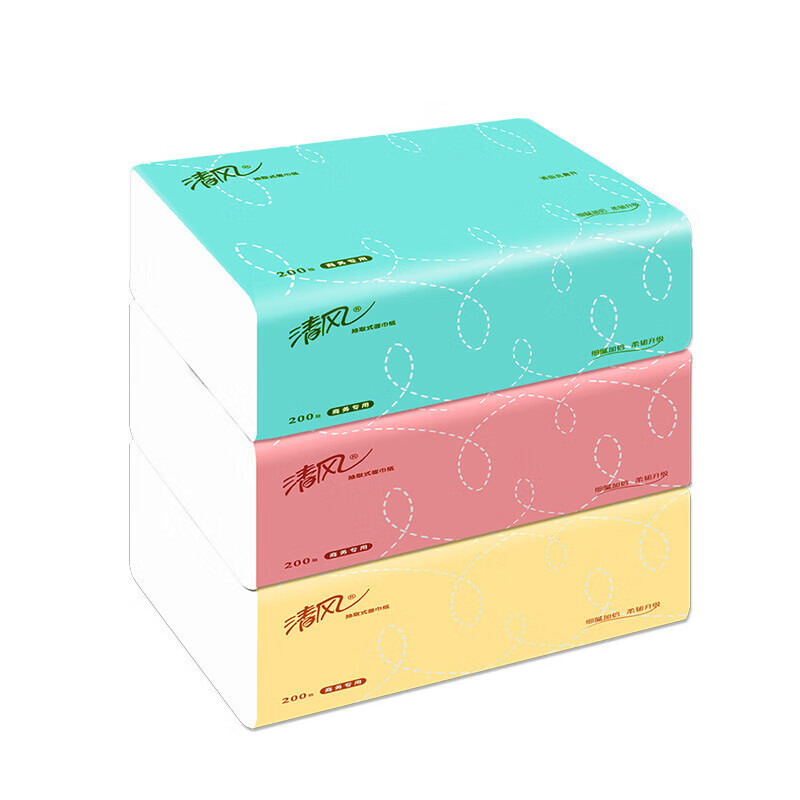 清风 BR38AC1 抽取式面巾纸 2层 200抽/包 3包/提 （单位：提）  糖果色