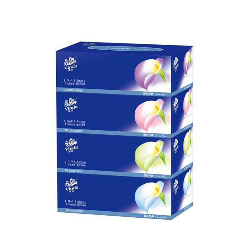 维达（Vinda） V2055 蓝色经典盒装抽纸 3层 100抽/盒 4盒/提 （单位：提）  