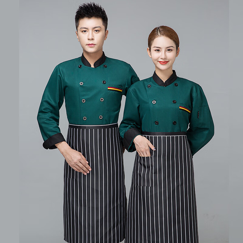 谋福 三杠长袖 厨师工作服 单上衣 3XL （单位：件）  绿