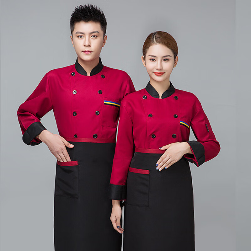 谋福 三杠长袖 厨师工作服 单上衣 XL （单位：件）  红