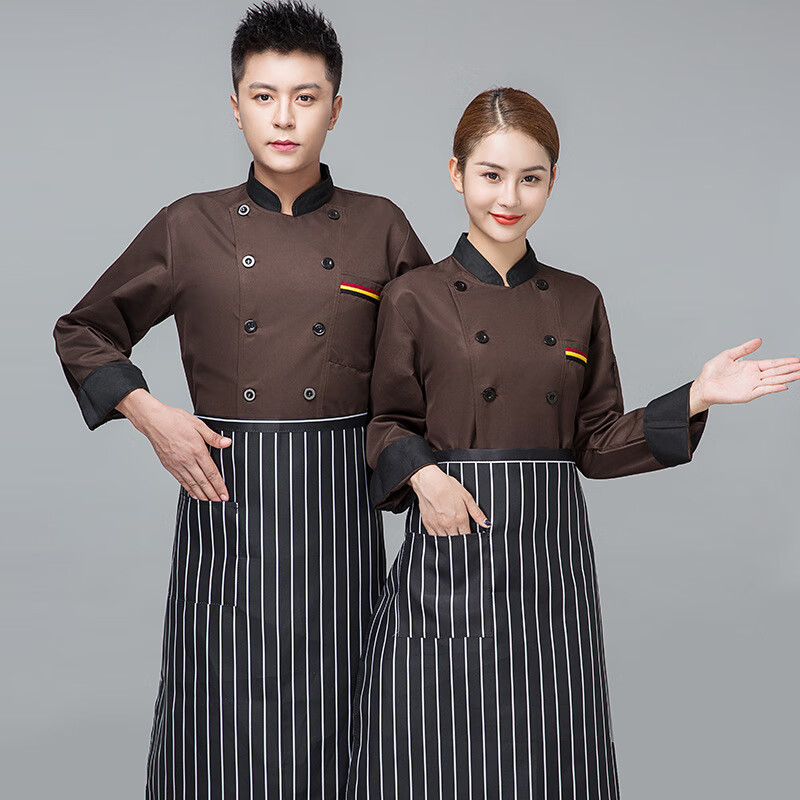 谋福 三杠长袖 厨师工作服 单上衣 3XL （单位：件）  咖