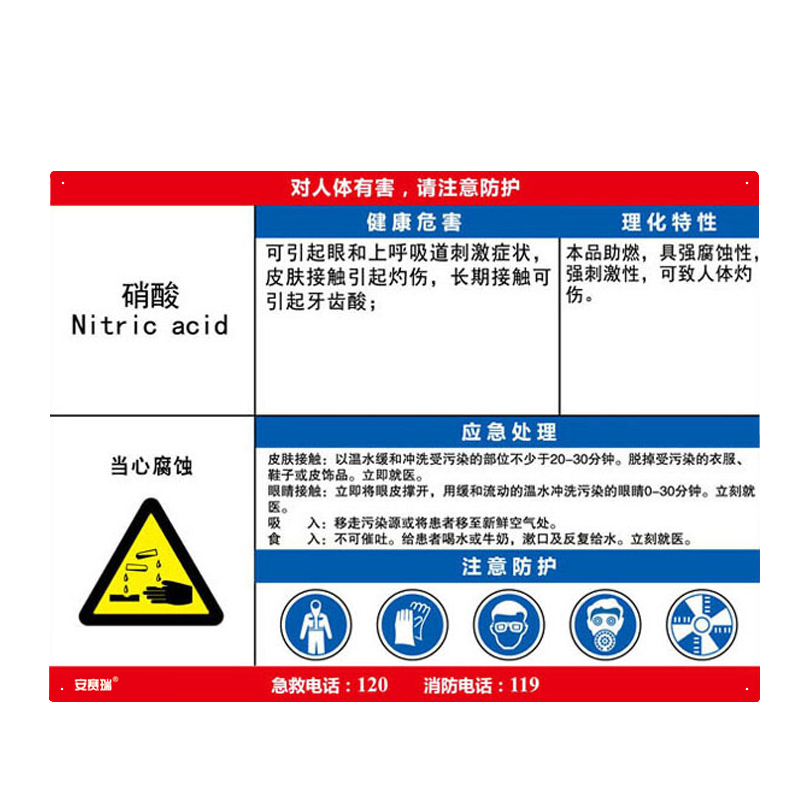 安赛瑞 14620 塑料板 职业病危害告知卡 60*45cm （单位：张） 硝酸 