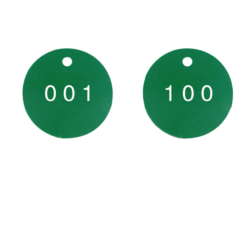 安赛瑞 14769 圆形塑料号码吊牌 Φ29mm 100个/包 （单位：包） 编号001-100 绿白