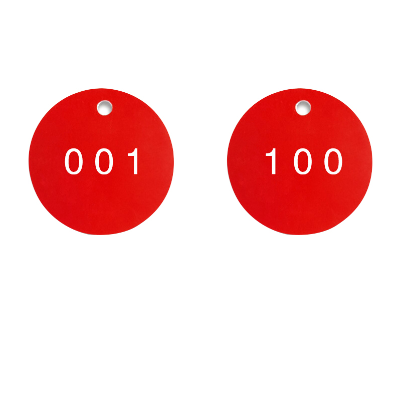 安赛瑞 14774 圆形塑料号码吊牌 Φ29mm 100个/包 （单位：包） 编号001-100 红白