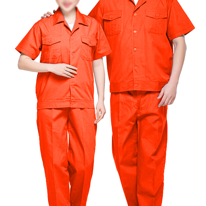 安赛瑞 11312 夏季短袖劳保服套装 L码 （单位：套） 含裤子 橘色