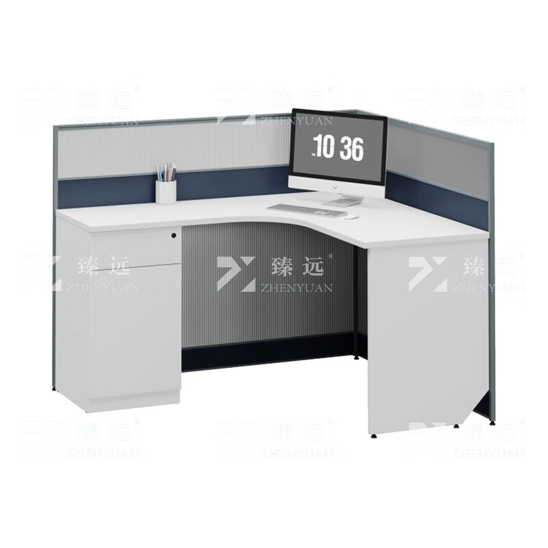 臻远 ZYGW-032 L型办公桌 长1400*宽1200*高1100mm （单位：张） 带屏风 带柜子 铁灰色+黑胡桃木