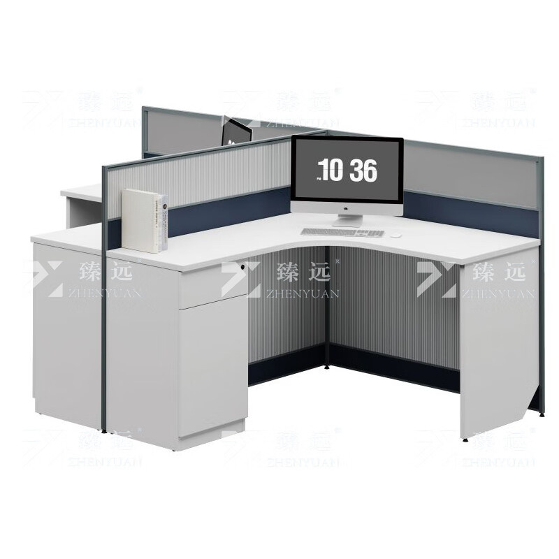 臻远 ZYGW-028 T型办公桌 长2400*宽1400*高1100mm （单位：组） 带屏风 带柜子 铁灰色+黑胡桃木