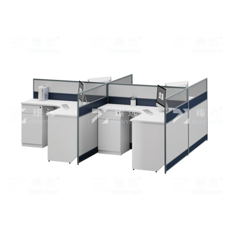 臻远 ZYGW-029 T字型办公桌 长2800*宽2400*高1100mm （单位：组） 带屏风 带柜子 铁灰色+黑胡桃木