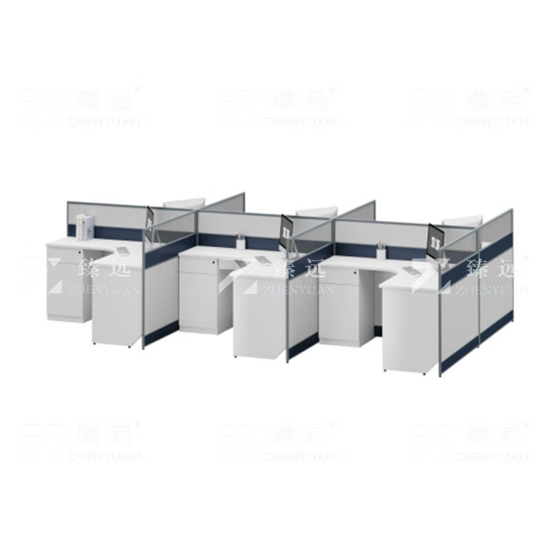 臻远 ZYGW-030 T字型办公桌 长4200*宽2400*高1100mm （单位：组） 带屏风 带柜子 铁灰色+黑胡桃木