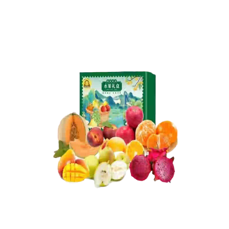 憨果鲜生 缤纷鲜果 水果礼盒 8种水果 约5.5kg （单位：盒） 海南贵妃芒果2-3个+台湾茂谷柑4个+洛川苹果2个+花蜜甜橙4个+库尔勒香梨6个+脆蜜油桃4个+越南火龙果2个+海南黄金蜜瓜1个 