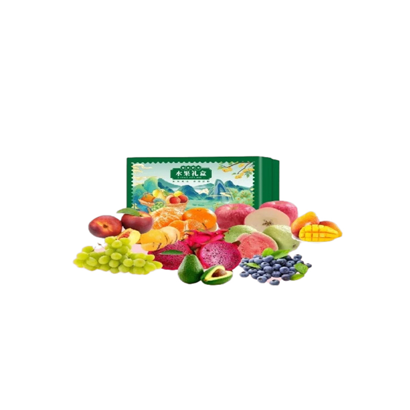 憨果鲜生 缤纷美果 水果礼盒 10种水果 约5.5kg （单位：盒） 阳光青提1串+墨西哥牛油果2个 +台湾茂谷柑4个+脆甜蓝莓1盒+脆蜜芭乐2个+海南红心火龙果2个+脆蜜油桃4个+洛川苹果4个+海南贵妃芒果4个+云南石林人参果2个 