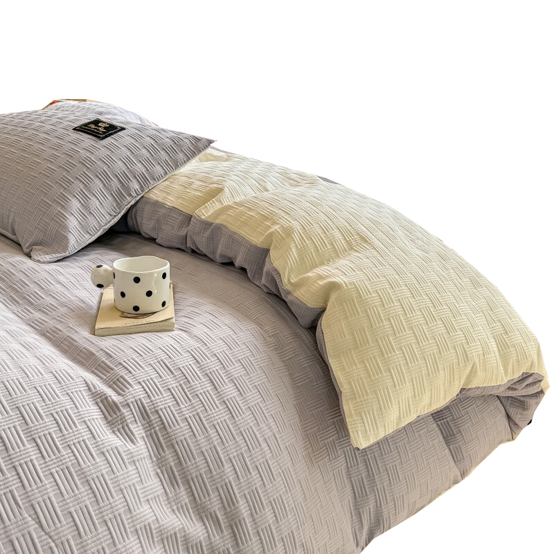 懿缦 YM-TJ25005 A类华夫格双拼四件套 四件套 （单位：套）  灰色