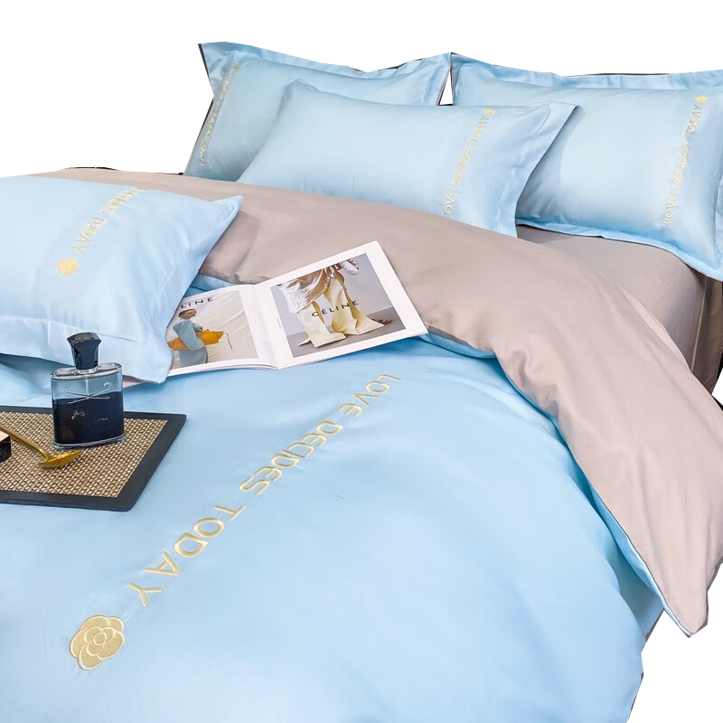 懿缦 YM-TJ24008 &ldquo;简繁&rdquo;加厚植物棉绒套件 四件套 （单位：套）  蓝色