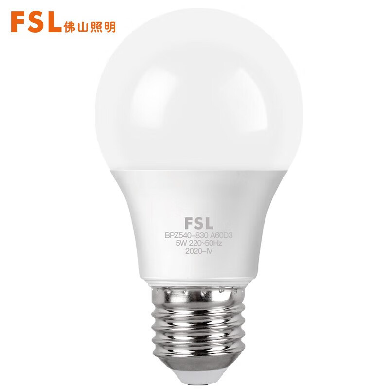 佛山照明（FSL） FSLA60-5W-E27-3000K LED灯泡 （单位：只）
