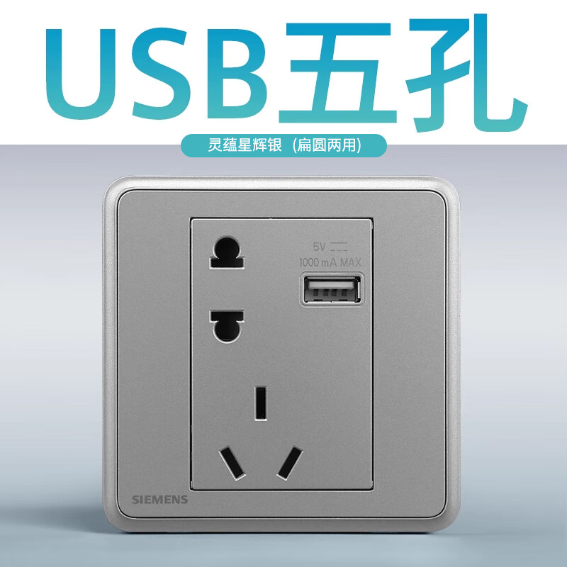 西门子（SIEMENS） 10A五孔带USB接口 开关插座 （单位：个）