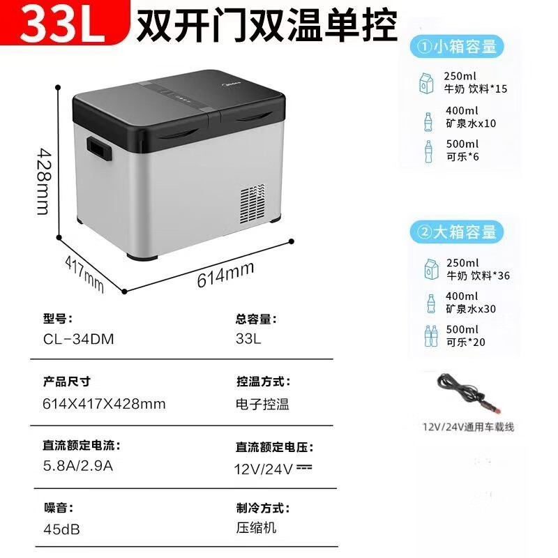 美的（Midea） CL-34DM 车载冰箱 33L （单位：台）