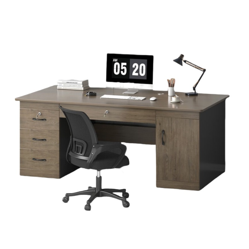 企诺 带锁抽屉带柜 办公桌职员桌 1400*600*760mm （单位：张）  橡木灰