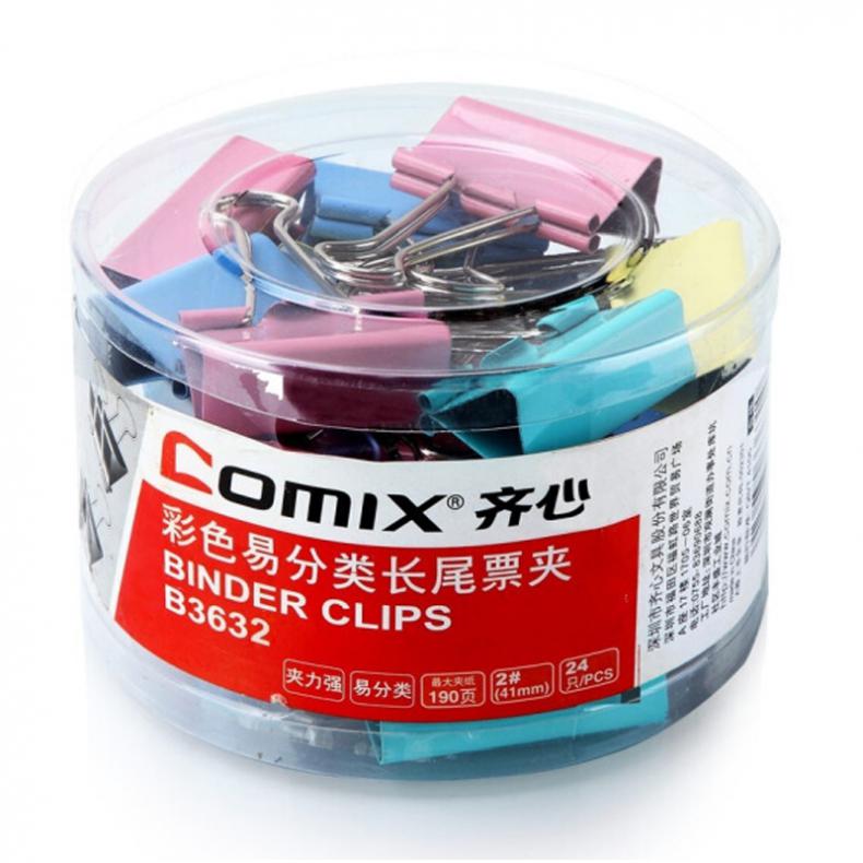 齐心 （Comix） B3632 彩色燕尾夹长尾夹 41mm 2# 24只/筒 （单位：筒）  