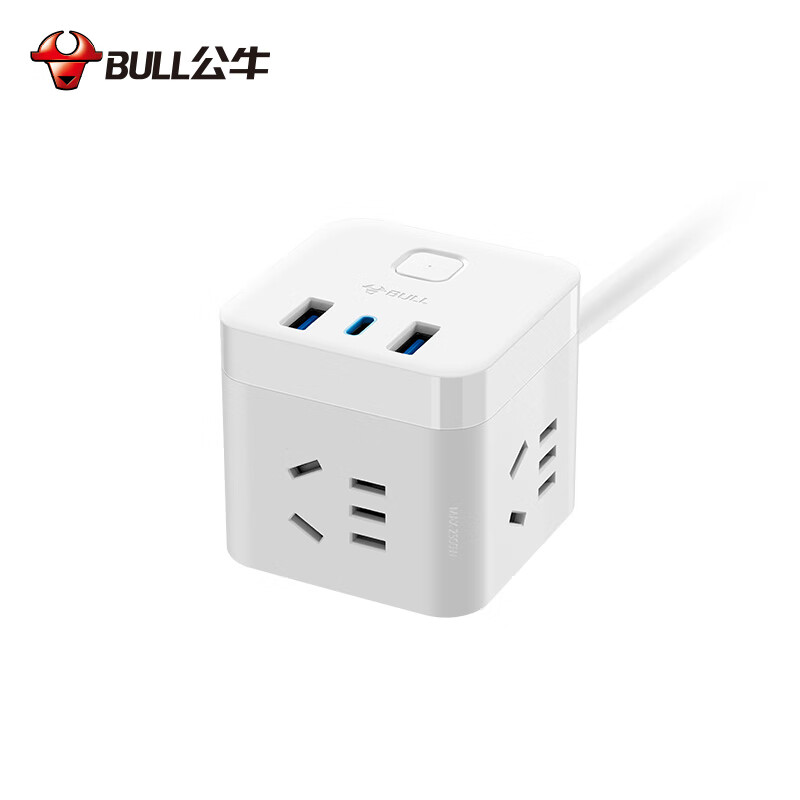 公牛（BULL） GNV-UU2303B 30WPD苹果快充魔方插座 Type-c+USB+3插孔 全长1.5米 （单位：个） 白色
