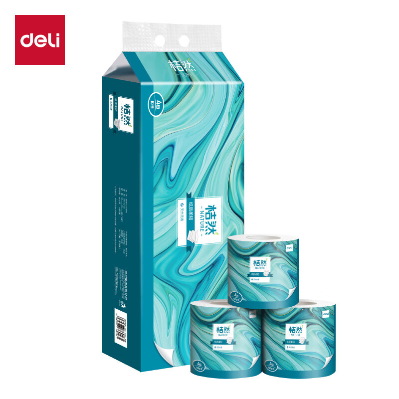 得力（deli） WJ4140-02 桔然 有芯卷纸 4层 140g/卷 10卷/提 （单位：提） 白色