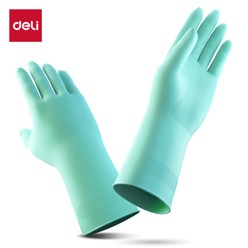 得力（deli） LQ620 乳胶家务手套 中号 M （单位：双） 绿色