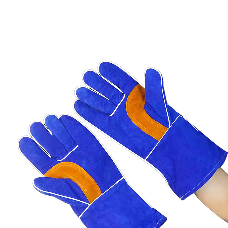 雅瑶 双层长款 牛皮手套 带防火线 大号 （单位：双） 蓝色