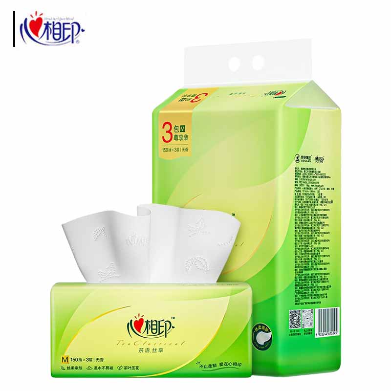 心相印（Mind Act Upon Mind） M码 茶语丝享抽纸 150抽/包 3包/提 20提/箱 （单位：箱）