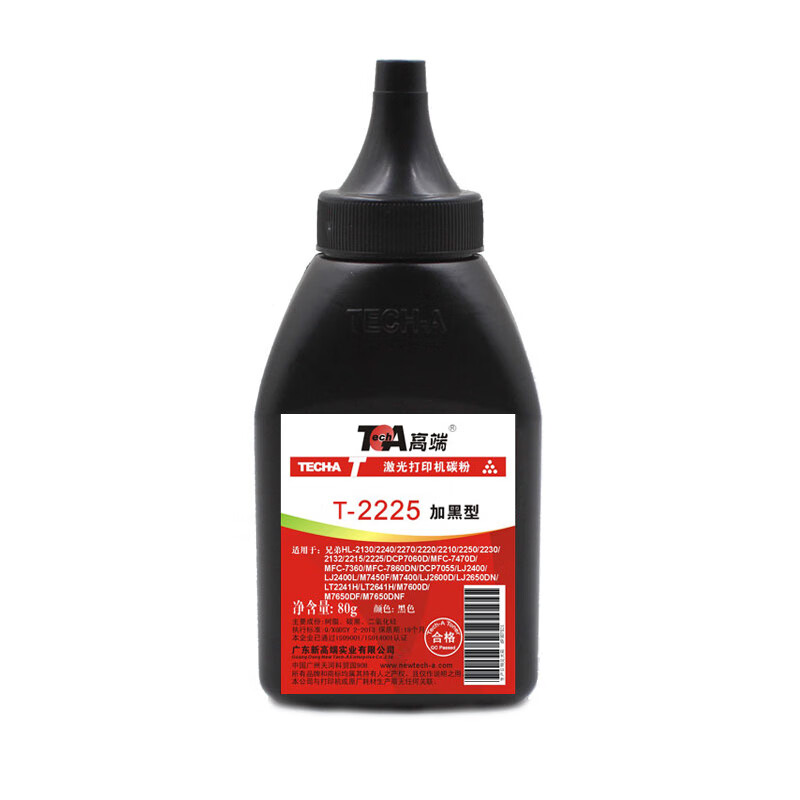 高端（TECH-A） T-2225 碳粉 80g （单位：瓶） 适用兄弟HL-2130/2240/2270/2220 黑色