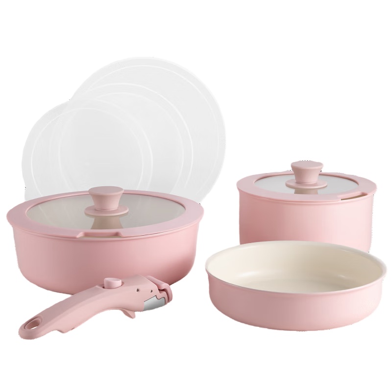 德世朗（DESLON） DFS-TZ971A-PK 知味系列钛陶瓷不粘锅具套装 9件套 （单位：套） 粉色