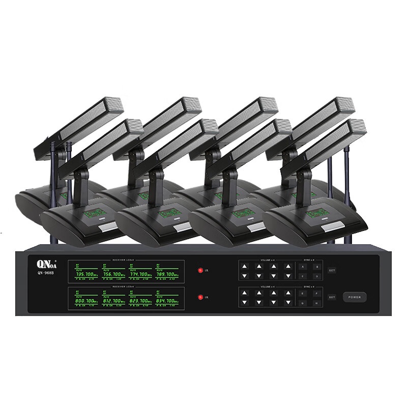 启诺（QN） QN-968B 无线会议话筒(短咪) 一拖八 （单位：套） 黑灰