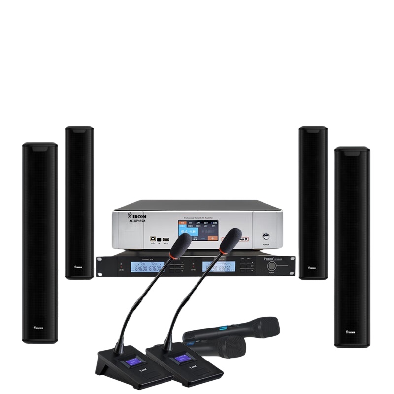 捷讯（XIRCOM） XC-SUM03B+ 多媒体功放音柱大型会议组合 一拖四无线话筒 （单位：套） 带落地架 黑色