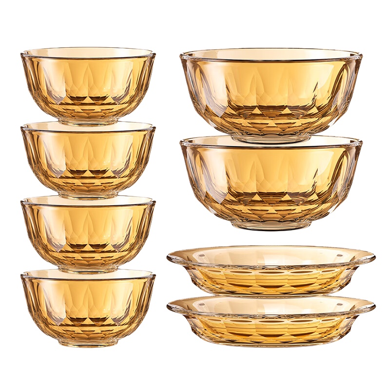 乐扣乐扣（LOCK&LOCK） LLG1028S8FU 晶珀系列餐具8件套 5.5寸*4+7.5寸*2+6.6寸*2 （单位：个） 琥珀色