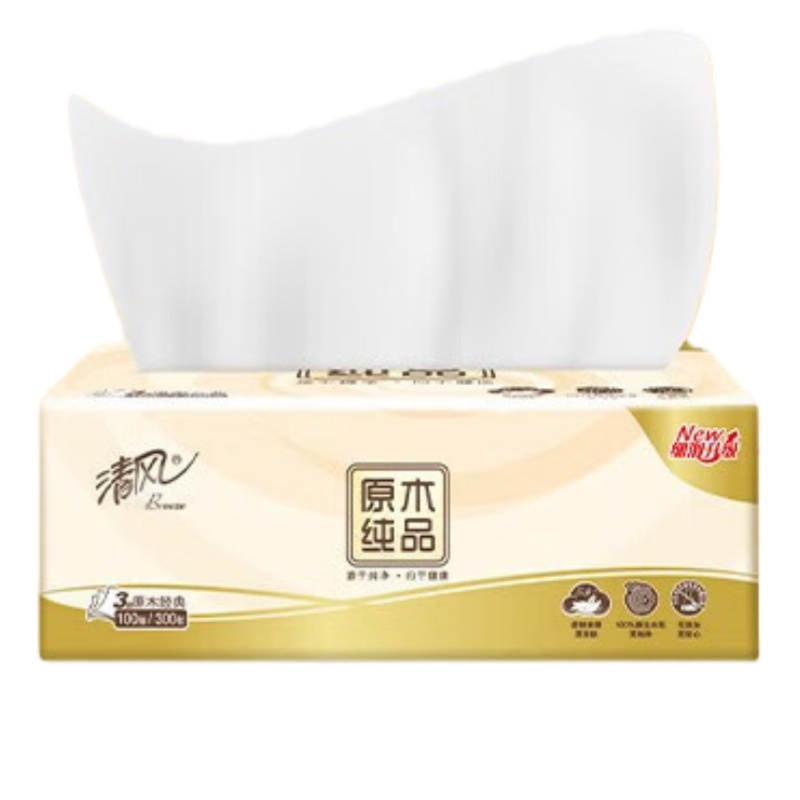 清风 原木纯品 抽纸 100抽*3包 （单位：组） 港区寻源专用