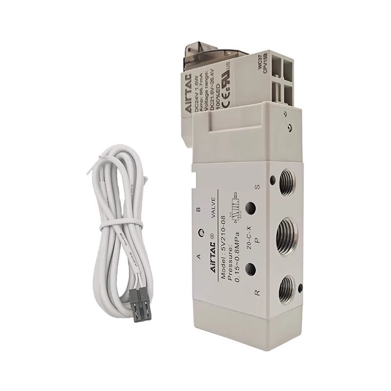 亚德客（AIRTAC） B52-5V-330C-10-8-200 电磁阀 气压式 二位五通 双电控 DC24V 需带线圈 连接线 （单位：个） 10个起订